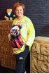 Pestrofarebná plus size mikina s pandou - žltá